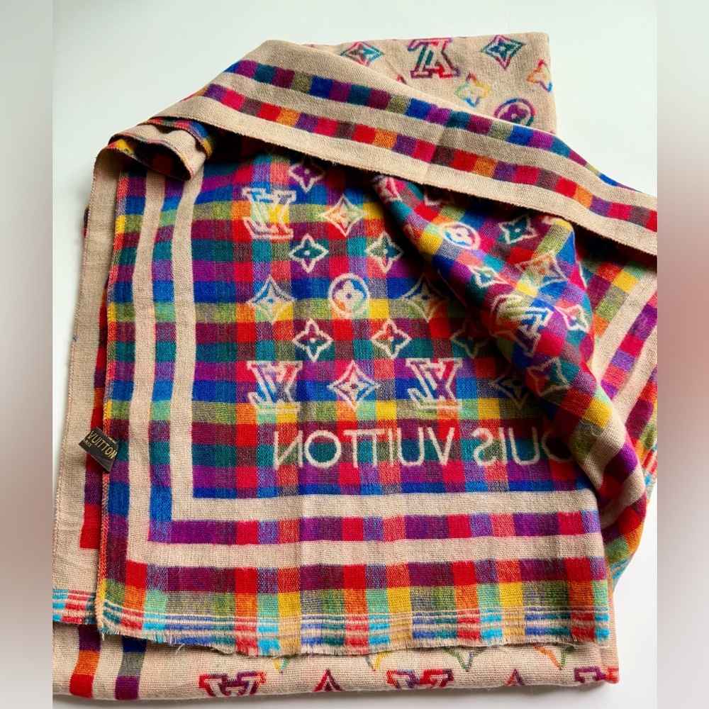 Louis Vuitton Beige Multicolor Logo Scarf - Picture 6 of 6